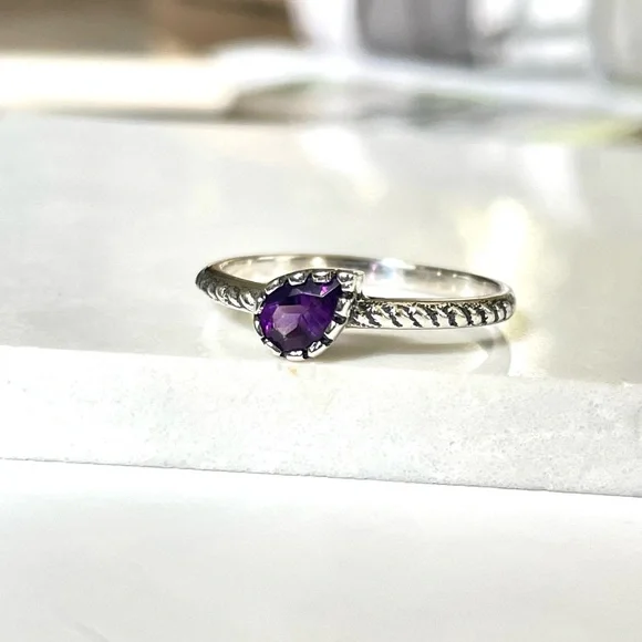 Dainty 925 Sterling silver Amethyst Ring, US:8 “VIBES” - Picture 5 of 14